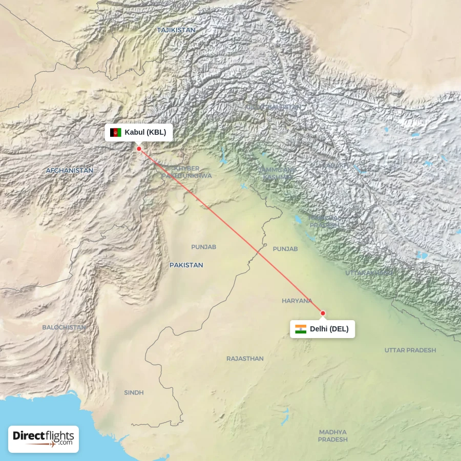 KBL - DEL route map