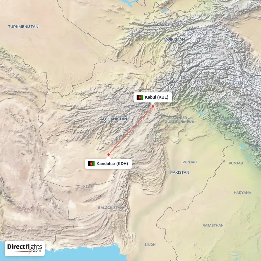 KBL - KDH route map