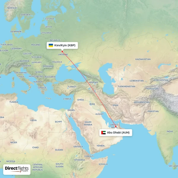 Kiev/Kyiv - Abu Dhabi direct flight map
