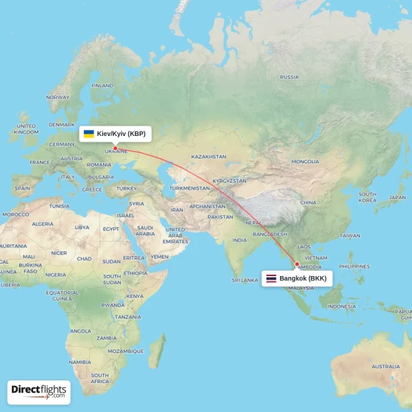 Kiev/Kyiv - Bangkok direct flight map