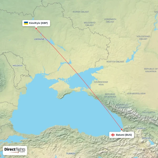 Kiev/Kyiv - Batumi direct flight map