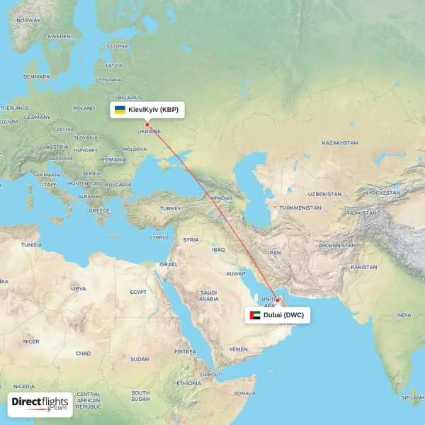 Kiev/Kyiv - Dubai direct flight map