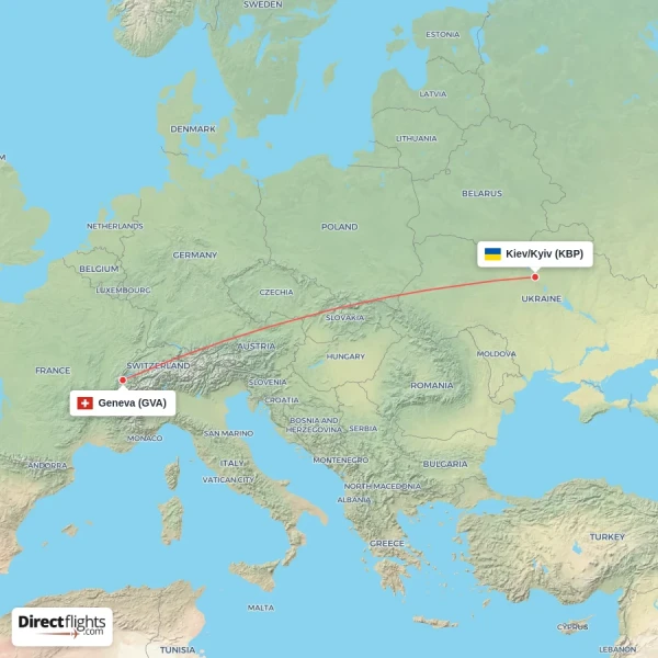 Kiev/Kyiv - Geneva direct flight map