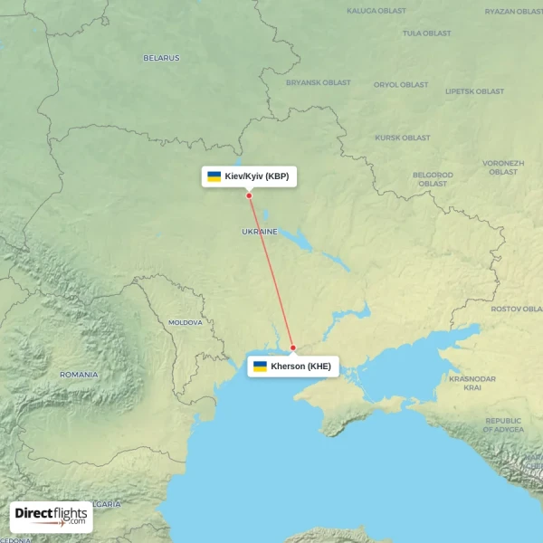 Kiev/Kyiv - Kherson direct flight map
