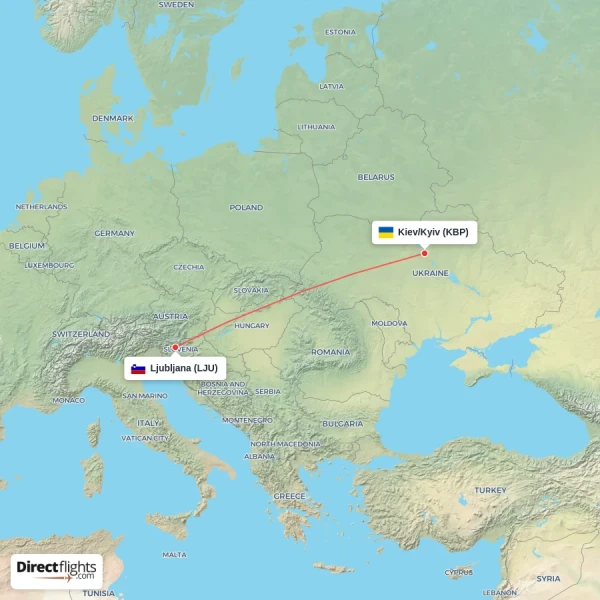 Kiev/Kyiv - Ljubljana direct flight map