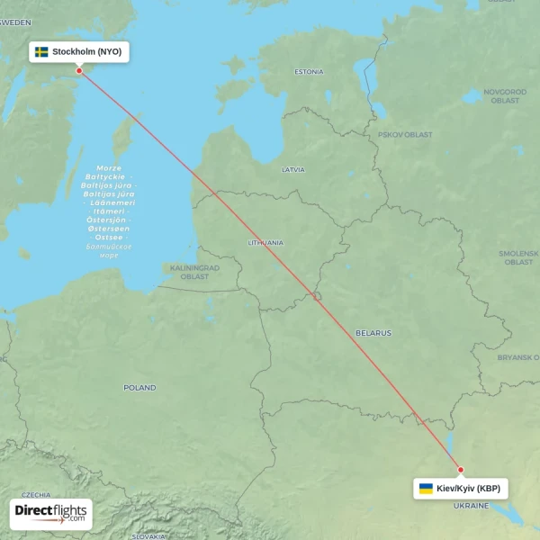 Kiev/Kyiv - Stockholm direct flight map