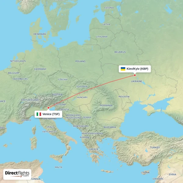 Kiev/Kyiv - Venice direct flight map