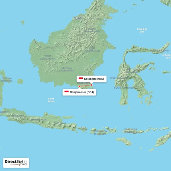 Kotabaru - Banjarmasin direct flight map