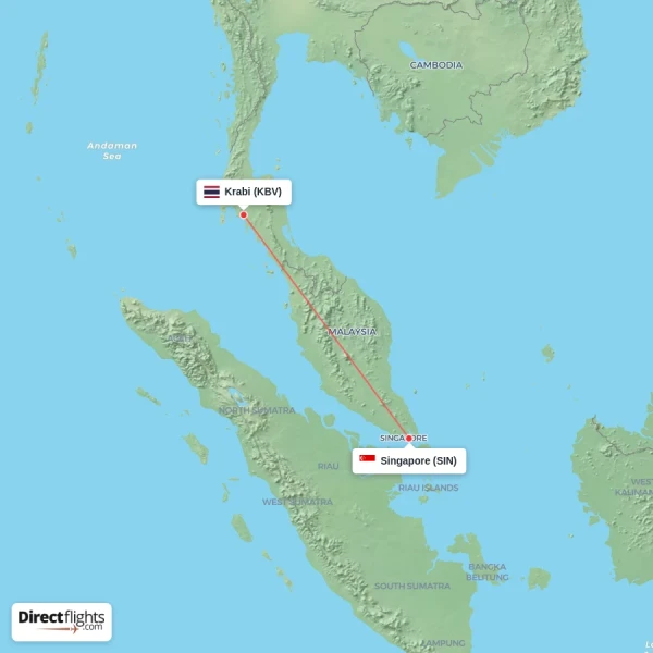 Krabi - Singapore direct flight map
