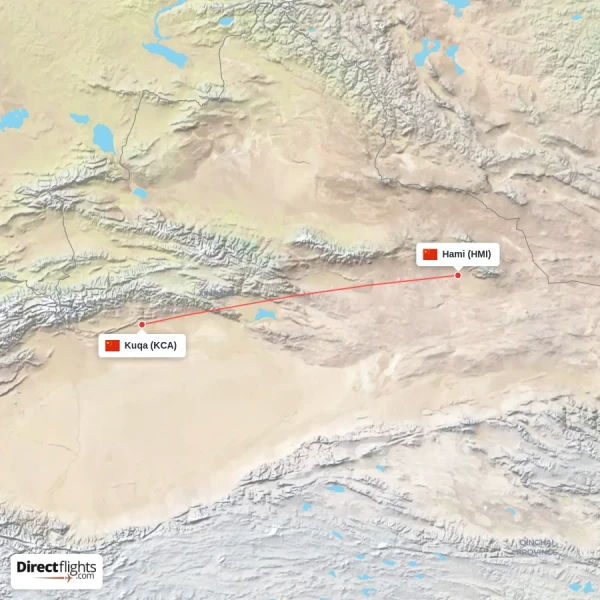 Kuqa - Hami direct flight map