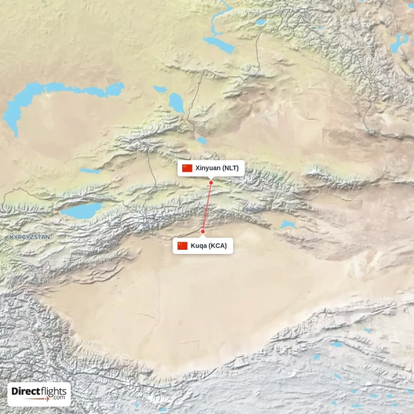 Kuqa - Xinyuan direct flight map
