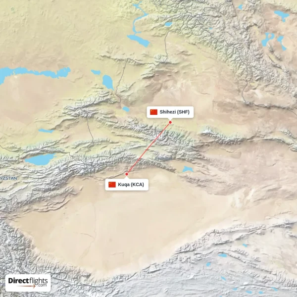 Kuqa - Shihezi direct flight map
