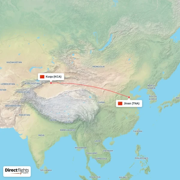 Kuqa - Jinan direct flight map