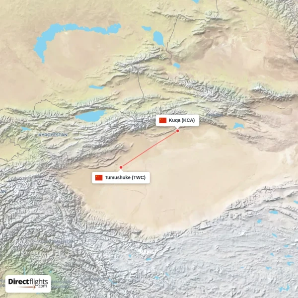 Kuqa - Tumushuke direct flight map