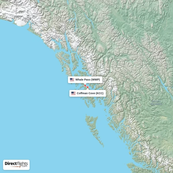 Coffman Cove - Whale Pass direct flight map