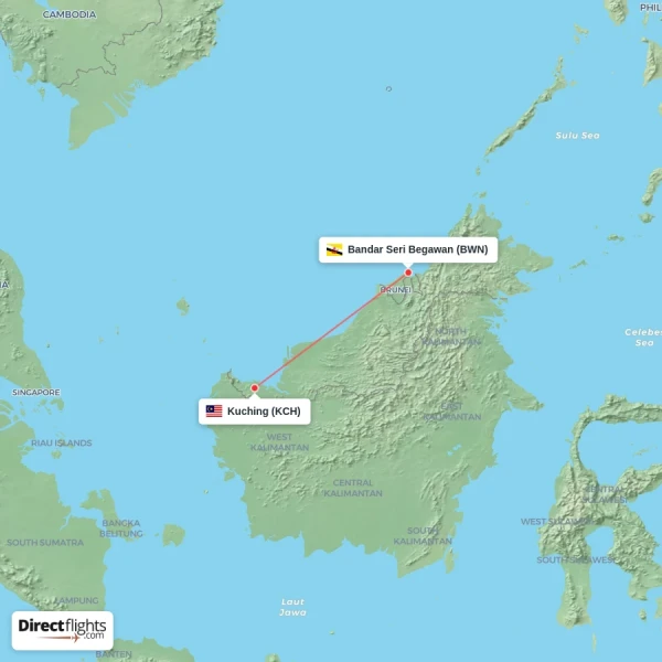 Kuching - Bandar Seri Begawan direct flight map