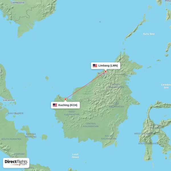Kuching - Limbang direct flight map