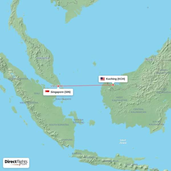 Kuching - Singapore direct flight map