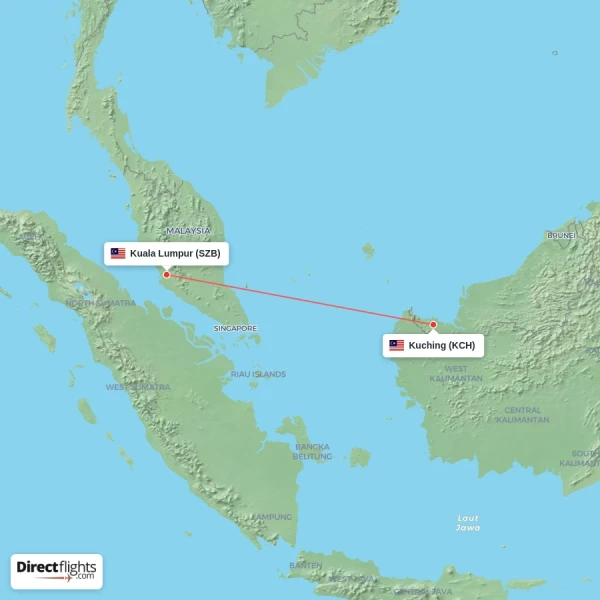 Kuching - Kuala Lumpur direct flight map