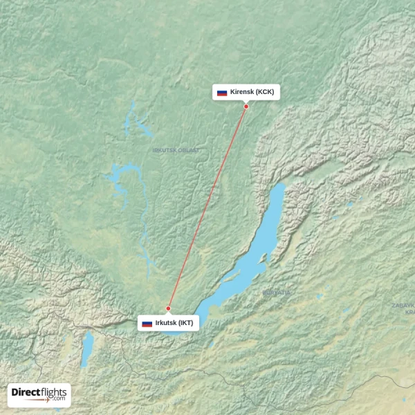 Kirensk - Irkutsk direct flight map