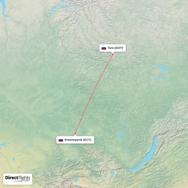 Krasnoyarsk - Tura direct flight map