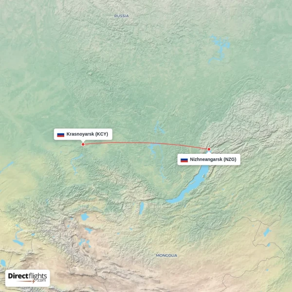 Krasnoyarsk - Nizhneangarsk direct flight map