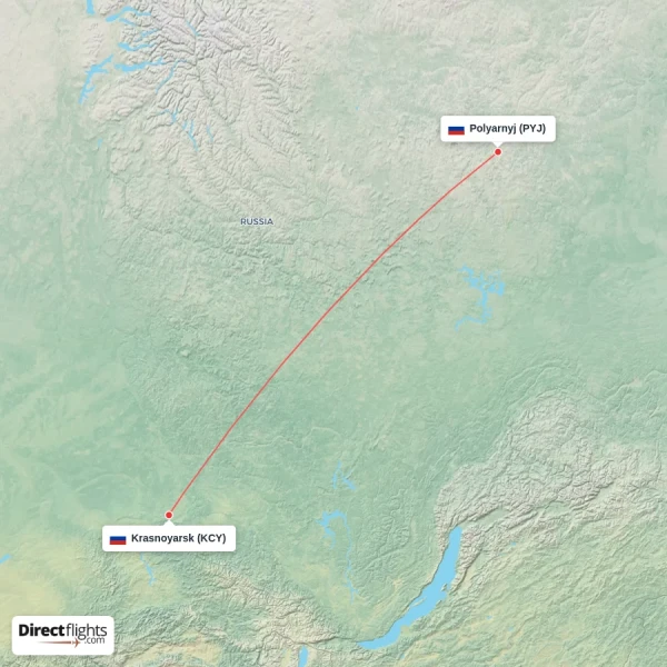Krasnoyarsk - Polyarnyj direct flight map