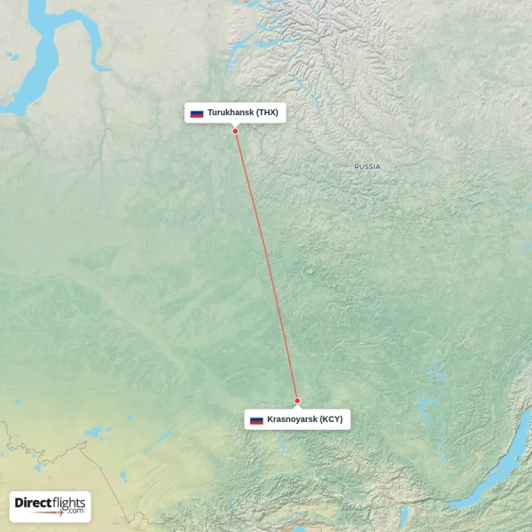Krasnoyarsk - Turukhansk direct flight map