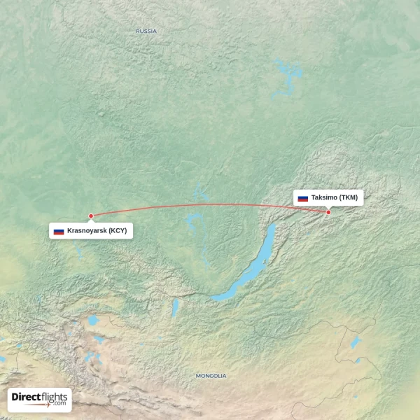 Krasnoyarsk - Taksimo direct flight map