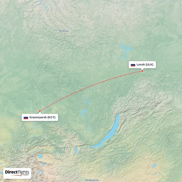 Krasnoyarsk - Lensk direct flight map