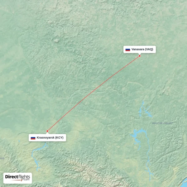Krasnoyarsk - Vanavara direct flight map
