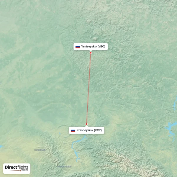 Krasnoyarsk - Yeniseyskiy direct flight map