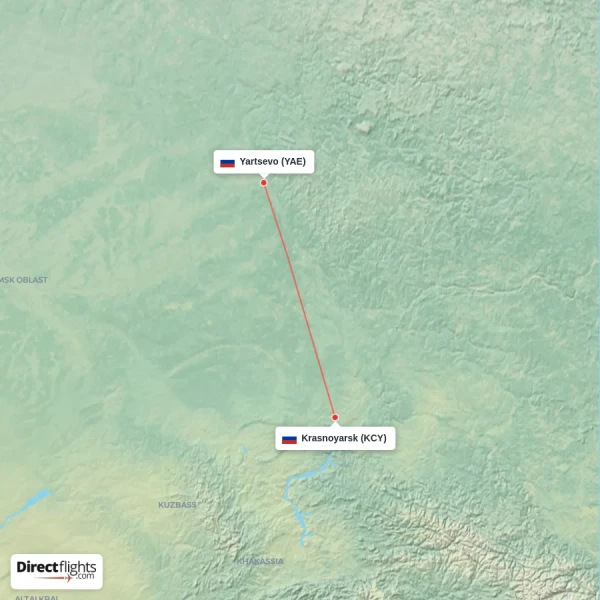 Krasnoyarsk - Yartsevo direct flight map