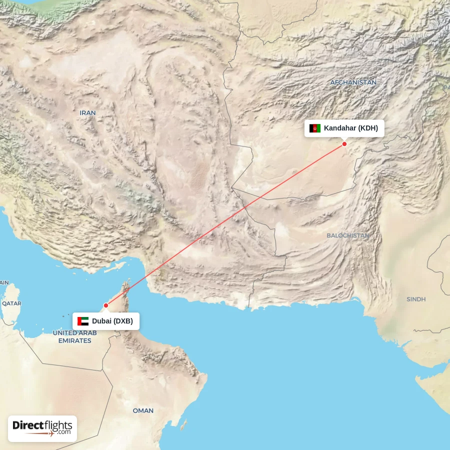 KDH - DXB route map