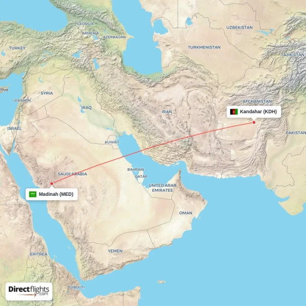 Kandahar - Madinah direct flight map