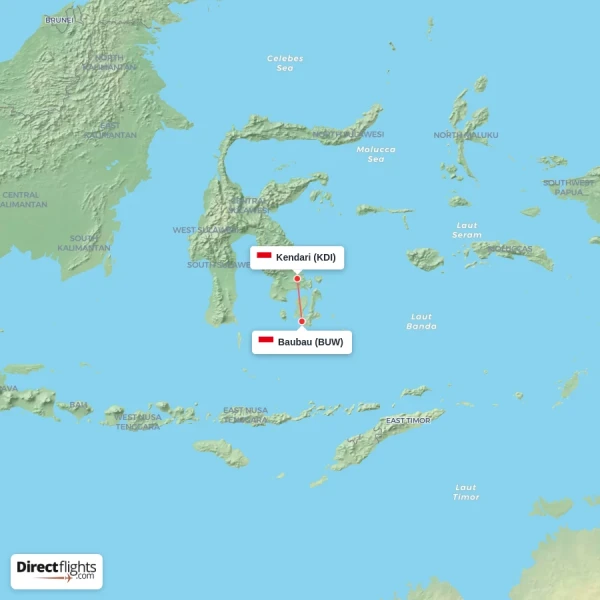 Kendari - Baubau direct flight map