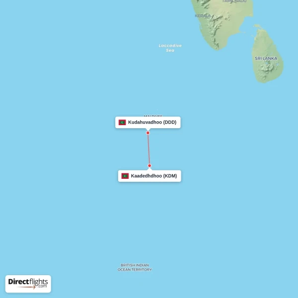 Kaadedhdhoo - Kudahuvadhoo direct flight map