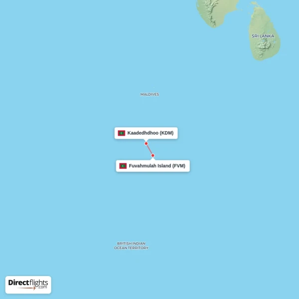 Kaadedhdhoo - Fuvahmulah Island direct flight map