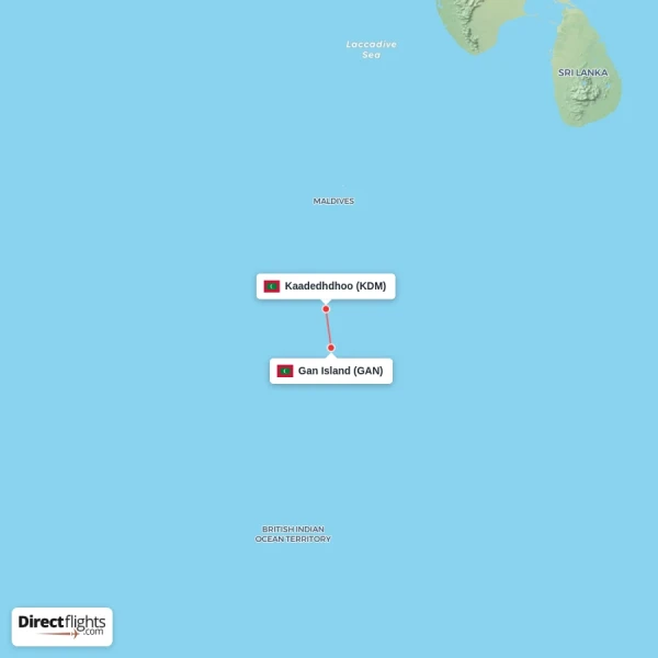 Kaadedhdhoo - Gan Island direct flight map