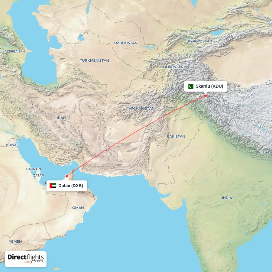 KDU - DXB route map