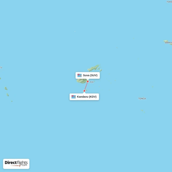 Kandavu - Suva direct flight map