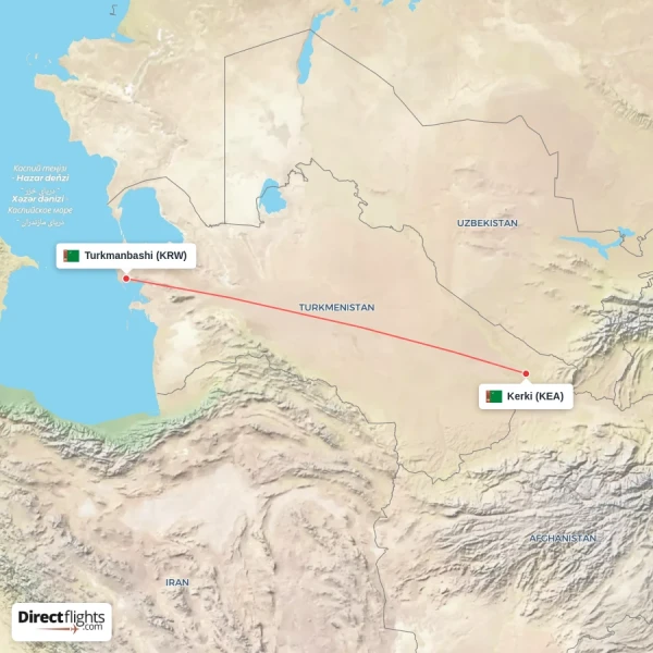 Kerki - Turkmanbashi direct flight map