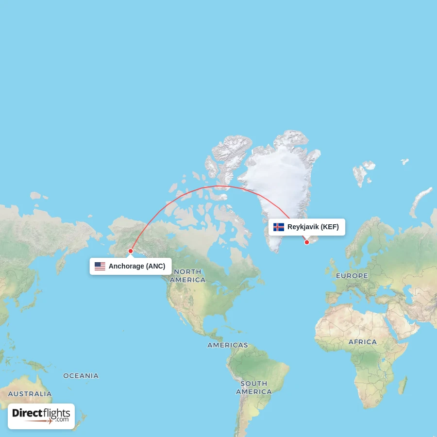 KEF - ANC route map