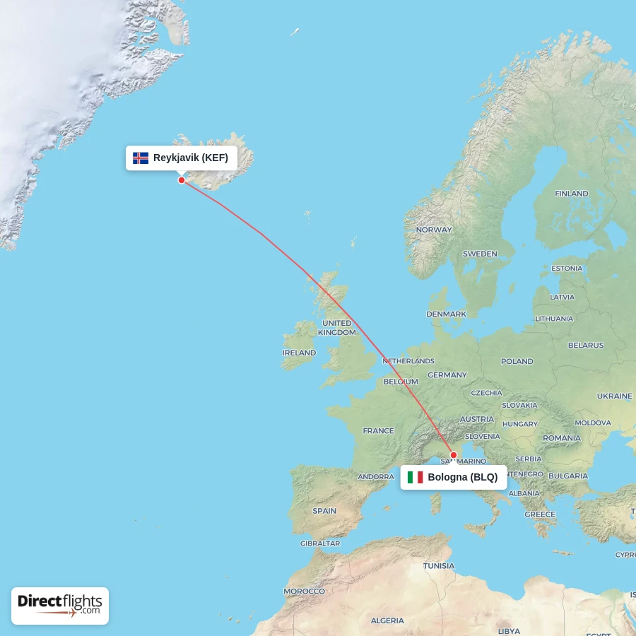 KEF - BLQ route map