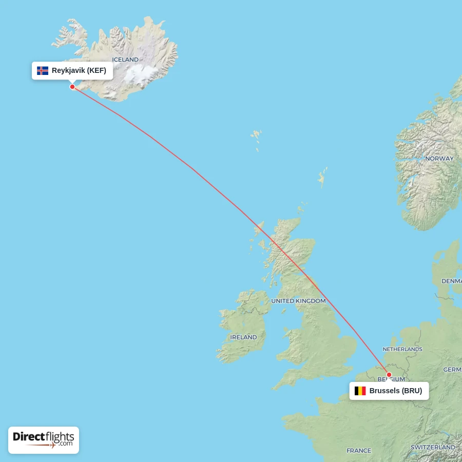 KEF - BRU route map