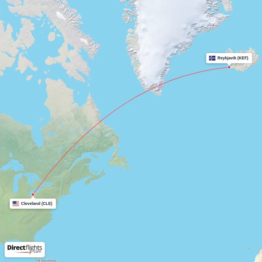 KEF - CLE route map