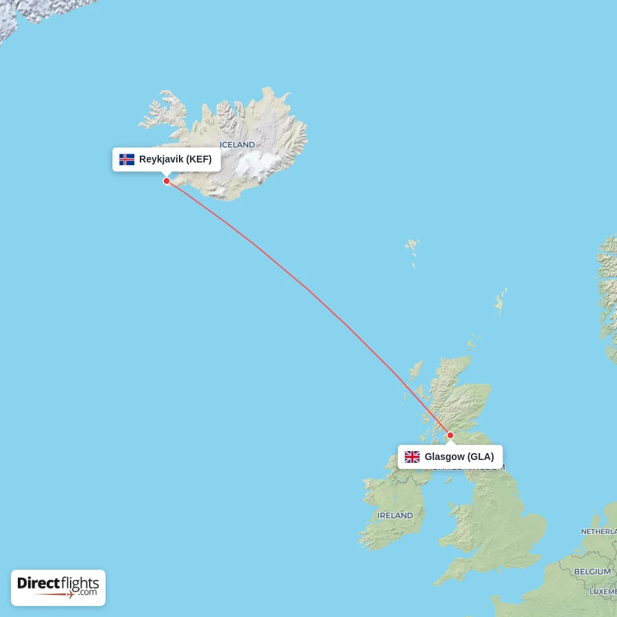 KEF - GLA route map