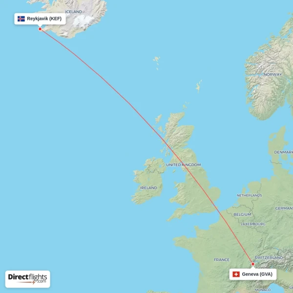 Reykjavik - Geneva direct flight map