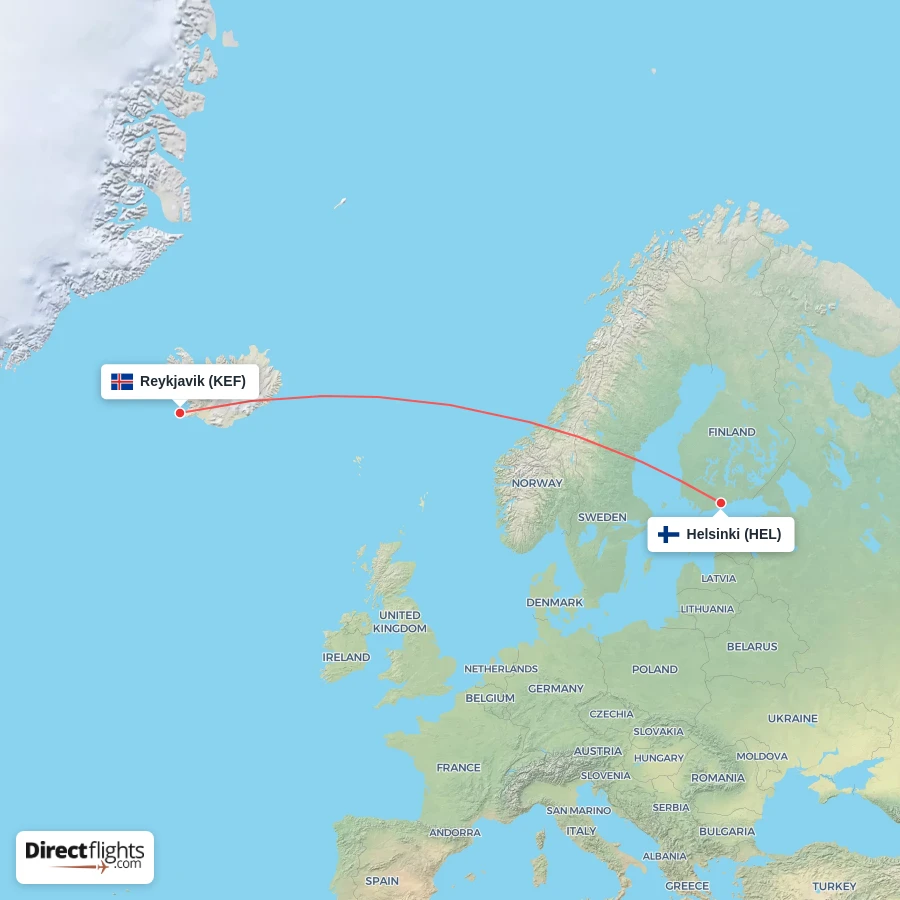 KEF - HEL route map