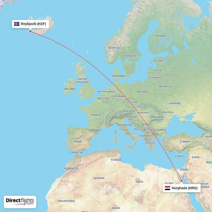 KEF - HRG route map